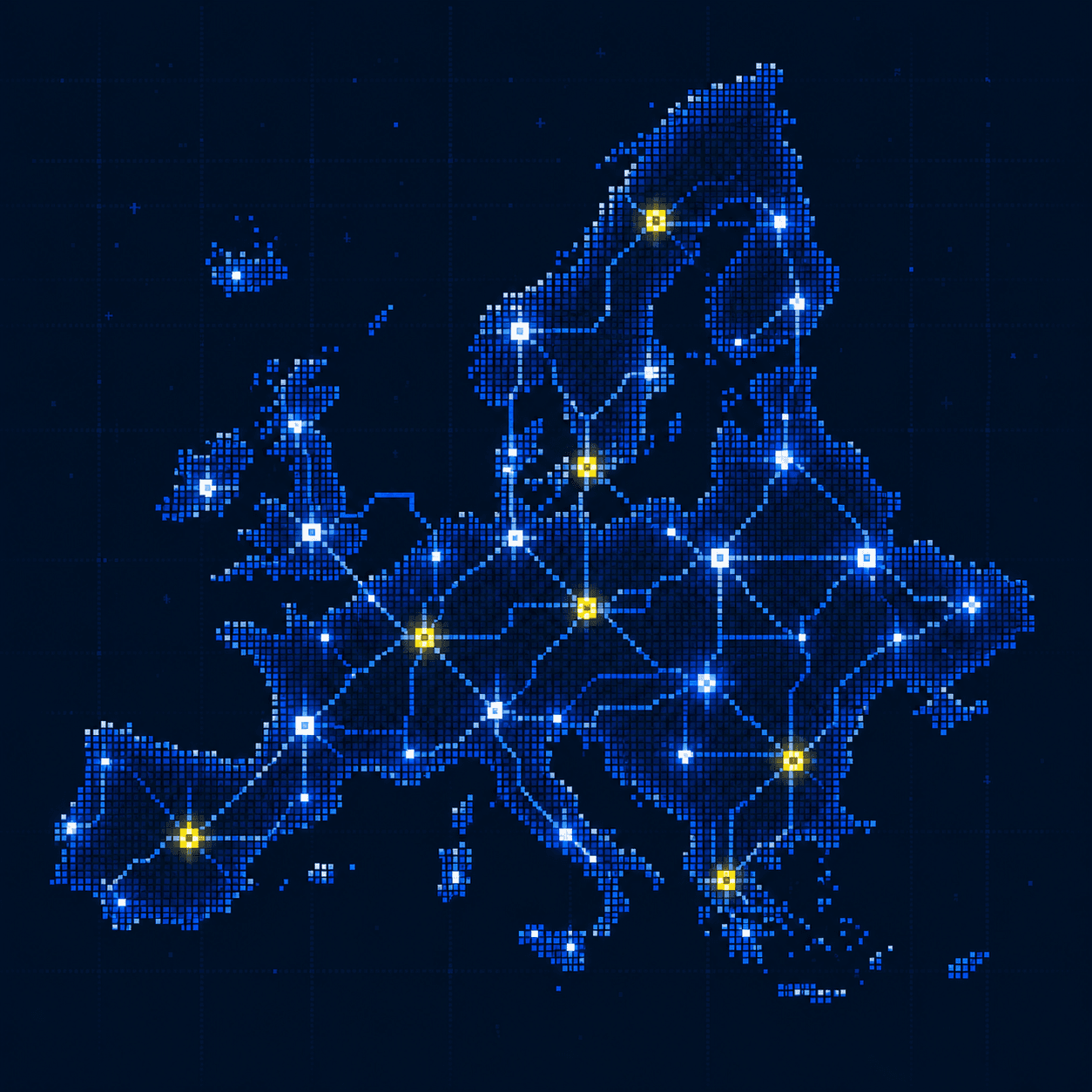 Pixel-art map of a European sovereign AI network